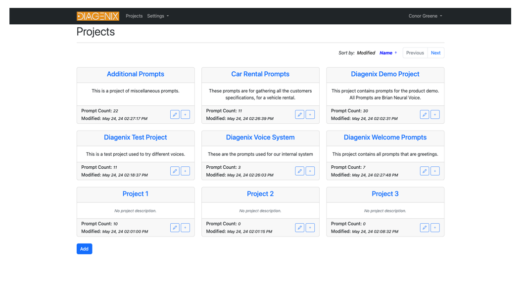SimpleSpeak projects screen