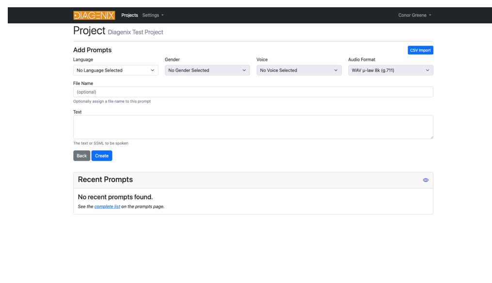 SimpleSpeak project details screen