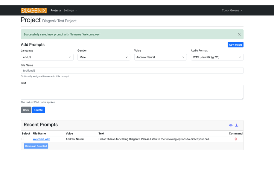 SimpleSpeak audio generation screen